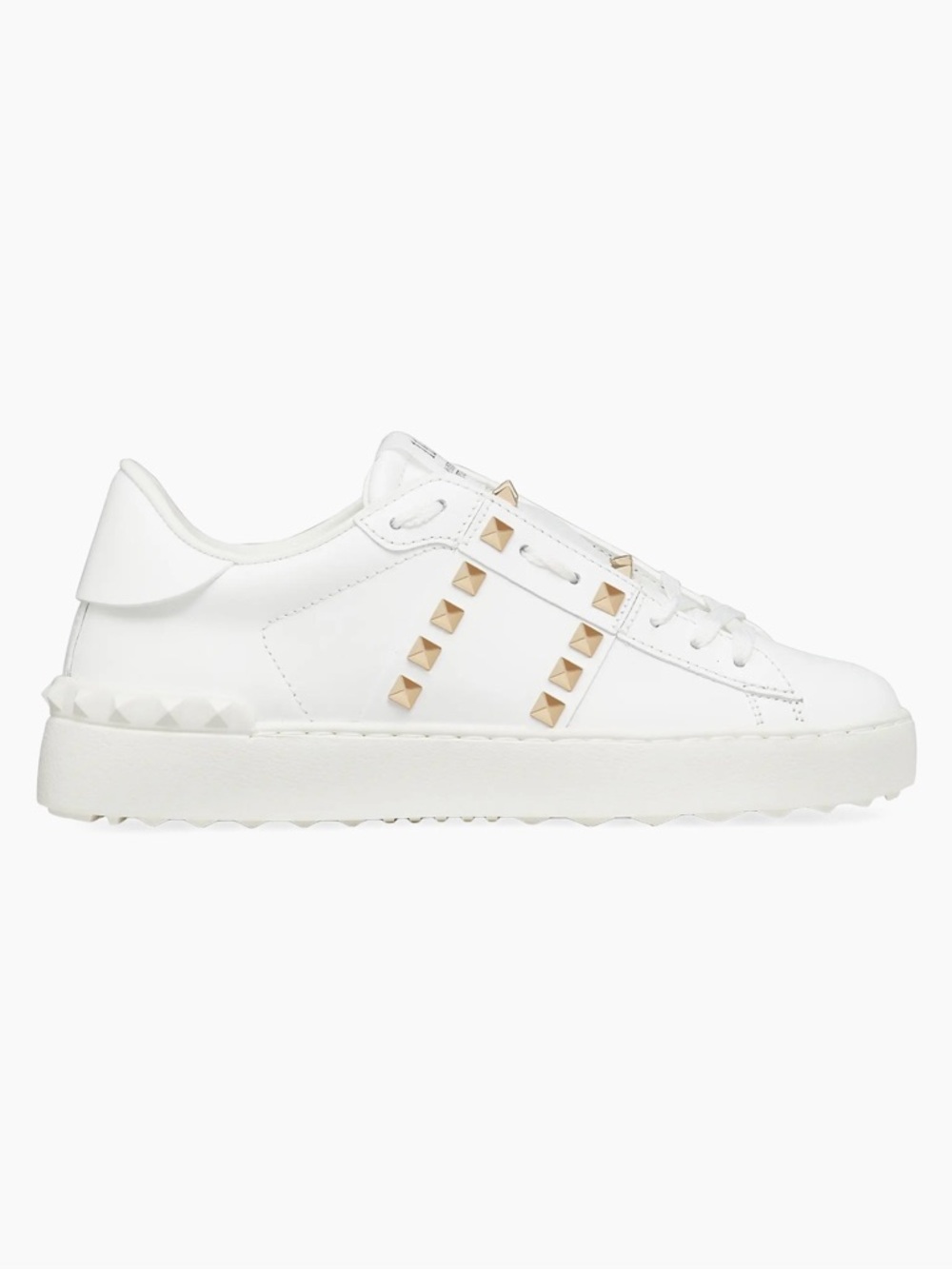 Valentino Garavani White Leather Sneaker with Gold Studs
